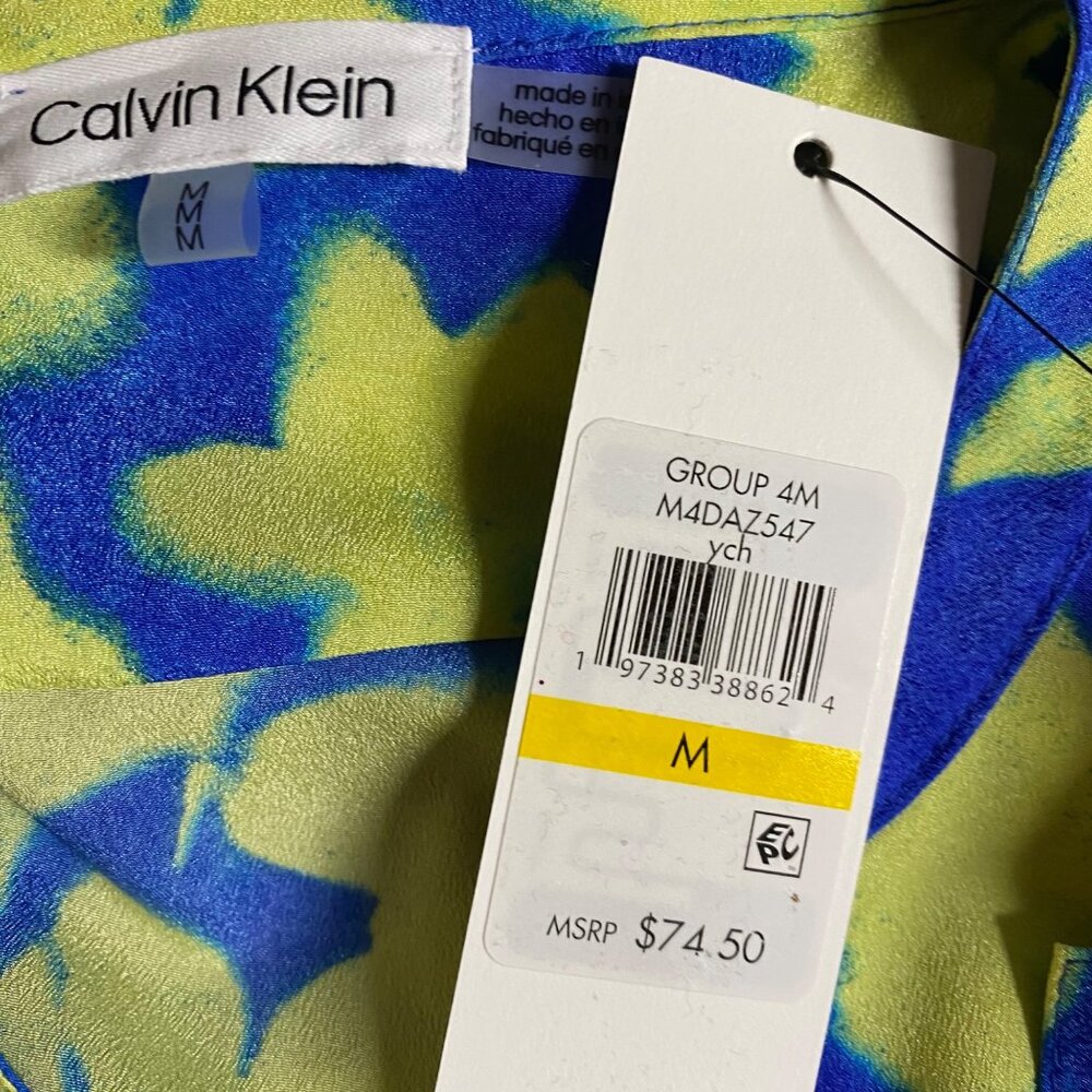 Calvin Klein $74 Women Floral Print Button-Front Blouse Roll-Up Sleeves M NWT - Picture 8 of 8